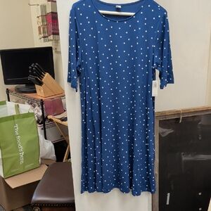 Old Navy Navy Blue Dress with Cream Dots